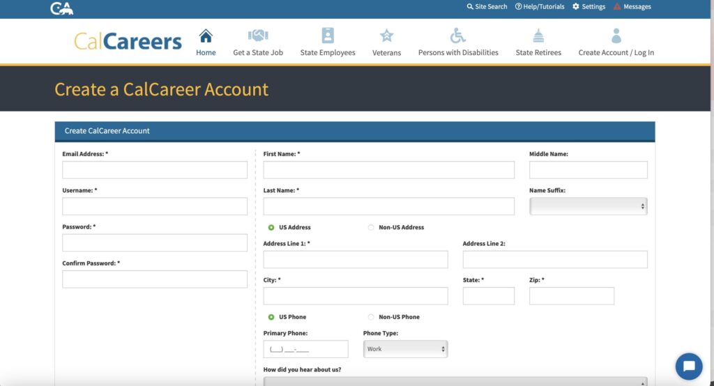 CalCareer Account Creation