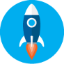 Icon showing a rocket ship blasting off