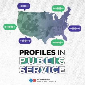 Logo for Profiles in Public Service showing a map of the United States with speech bubbles